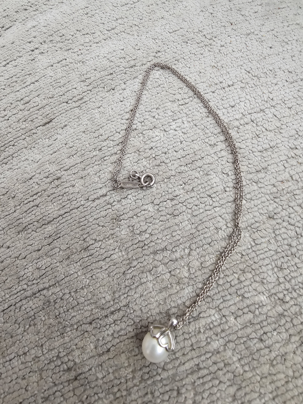 auth tiffany & co 925 silver heart cap pearl necklace
